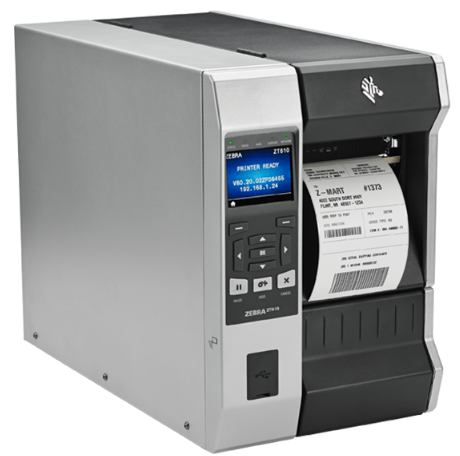 ZT610 TT Printer ; 4'', 600 dpi, Euro and UK cord, Serial, USB, Gigabit Ethernet, Bluetooth 4.0, USB Host, Tear, Color, ZPL