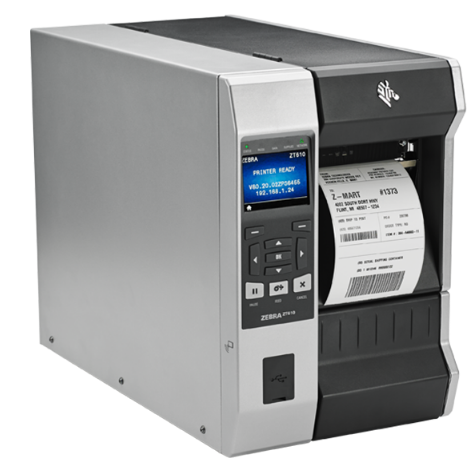 ZT610 TT Printer ; 4'', 203 dpi, Euro and UK cord, Serial, USB, Gigabit Ethernet, Bluetooth 4.0, USB Host, Tear, Color, ZPL