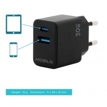 Wall Charger - 30W - 1 USB A + 1 USB C - GaN. MOQ 10 un.